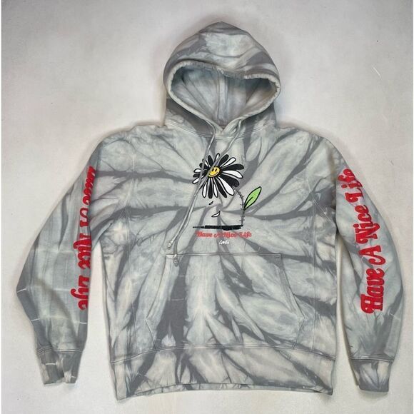 Gnarctic Have A Nice Life Pullover Hoodie Men Medium Gray Tie Dye - Picture 1 of 7